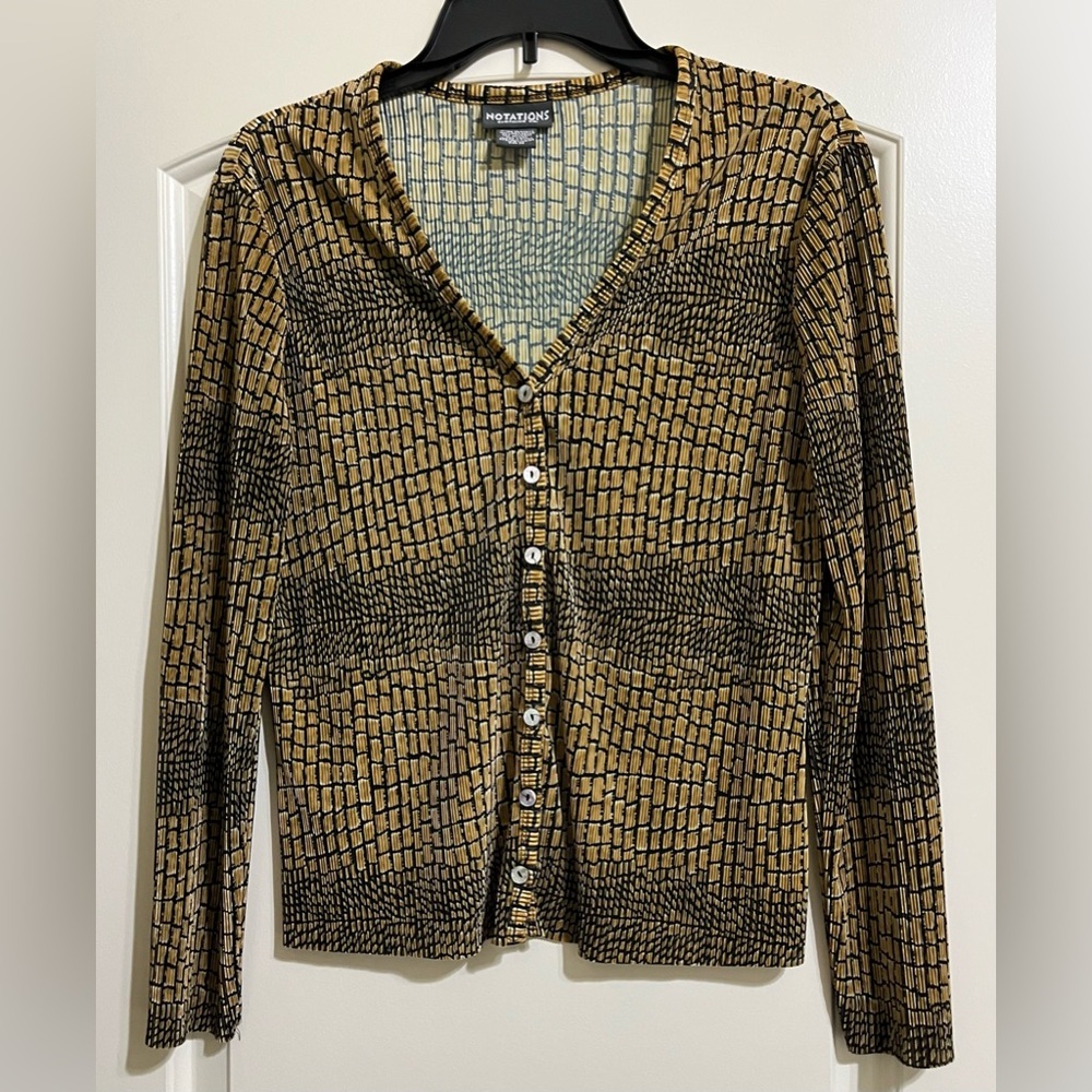 Notations 3 PIECES Black and Gold Brown Cardigan Tank Top Skirt Medium Small - Picture 2 of 13